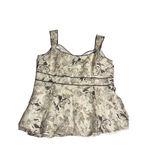 Y2K Ann Taylor Womens babydoll Floral Silk Sleeveless Top Size 6 Beige & Black - Picture 2 of 10